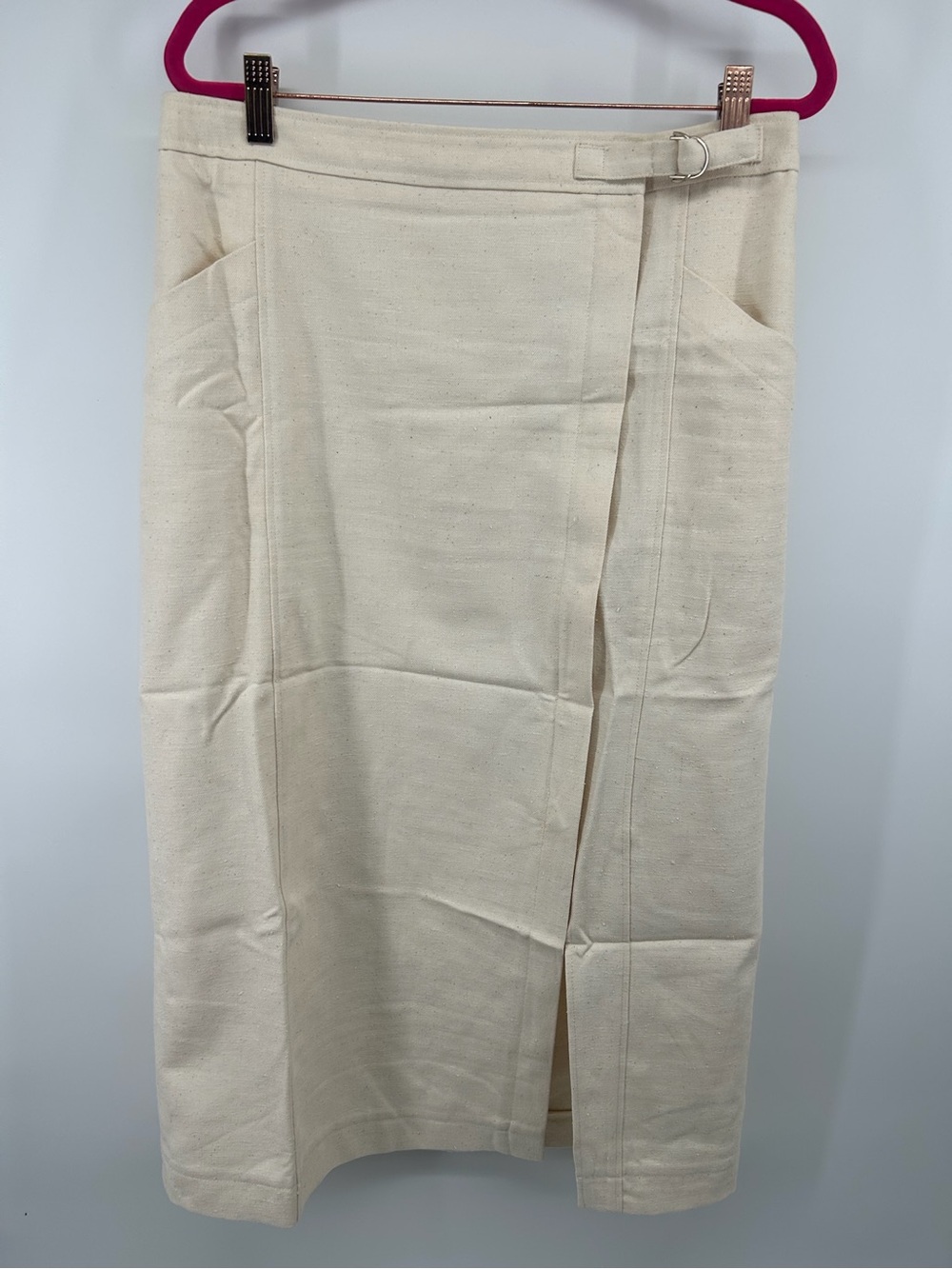 Cream Wrap Midi Skirt with Side Buckle
